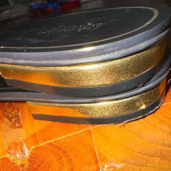 Rachael Zoe  tongs slides woven black and gold  with toe hold - Picture 8 of 10